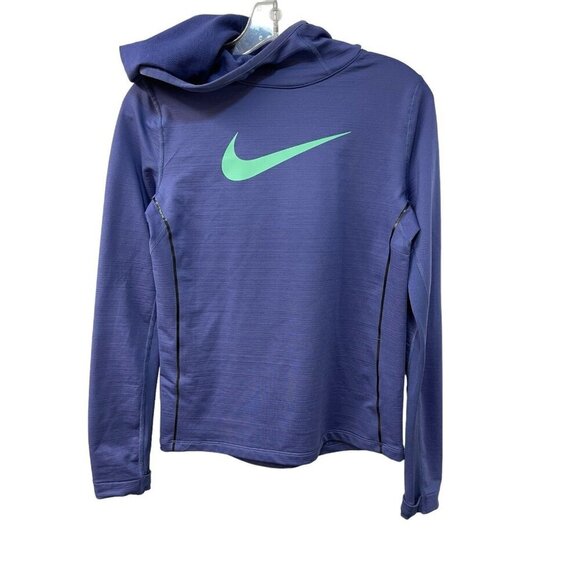 Nike Pro HyperWarm Hoodie 915287 508 Girls Size XL Blue Teal Swoosh Thumb Hole - Picture 1 of 7